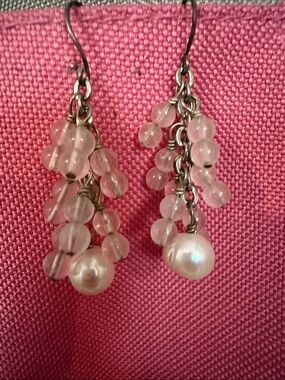 Delicate Pink Bead and Pearl Drop Earrings